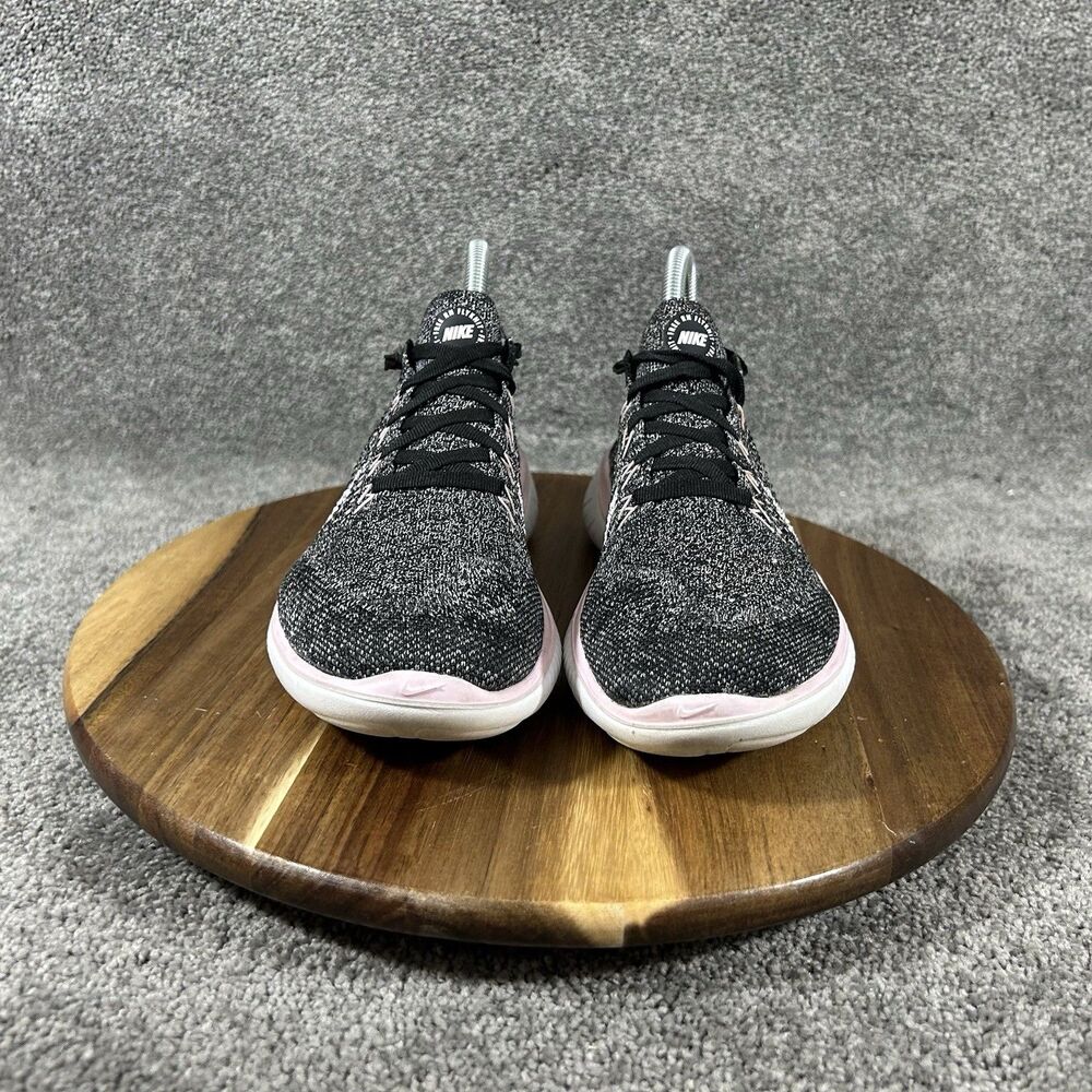 Nike Free RN Flyknit 942839-007 Women's Sz 7 Black White Pink Running Shoes Used - Picture 3 of 11